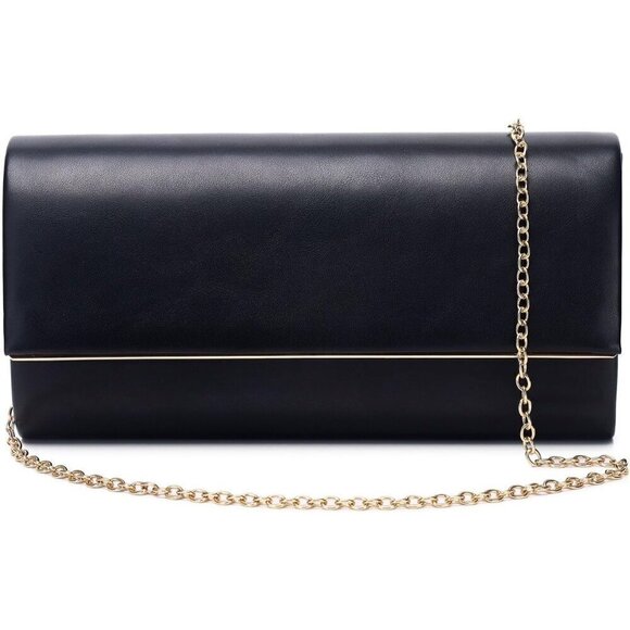 No Brand Handbags - Women Black Vegan Leather Chain Crossbody Clutch Envelope Evening Bag for Party